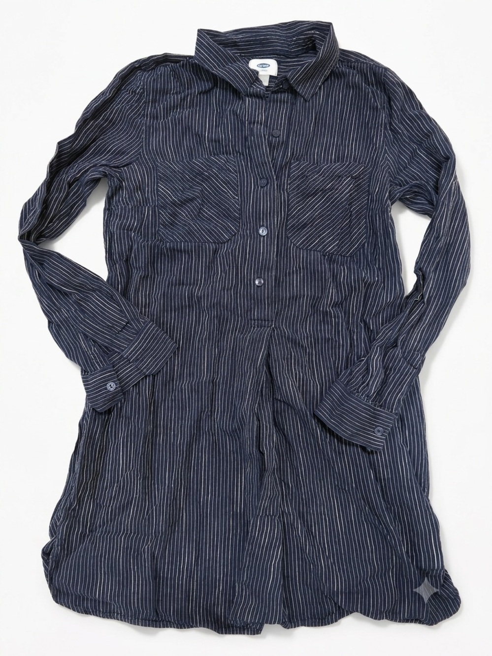 Old Navy Navy Blue Shirt Dress Small Long Sleeve Button Front Pin Stripe Preppy